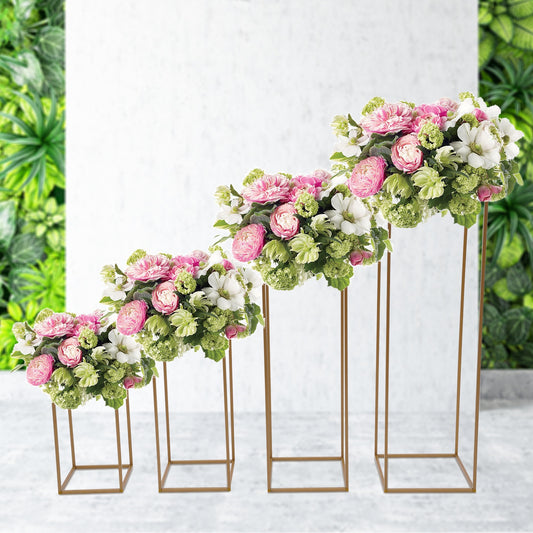 4PCS Flower Stand Gold Rectangular Metal Flower Rack Vase Stand Column Wedding image 0