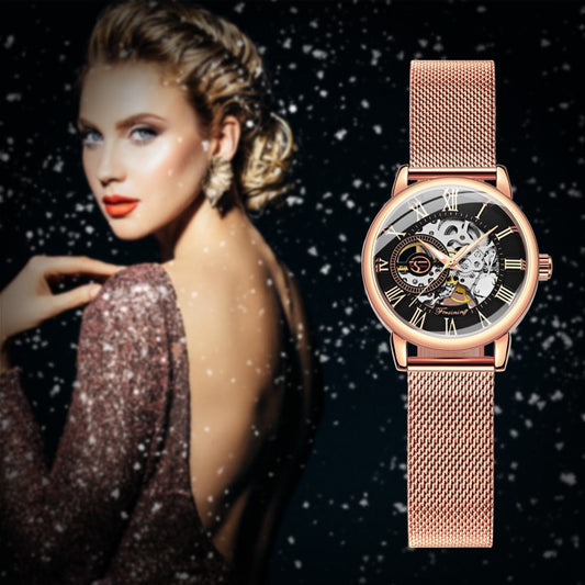 Forsining Rose Gold Skeleton Mechanical Watch for Women Fashion Luminous Hands image 0