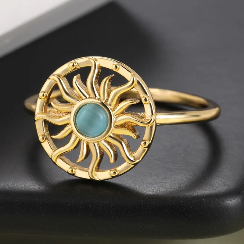 Trend Gold Color Opal Rings For Women Classic Round Cute Personalized  Open Rin image 1