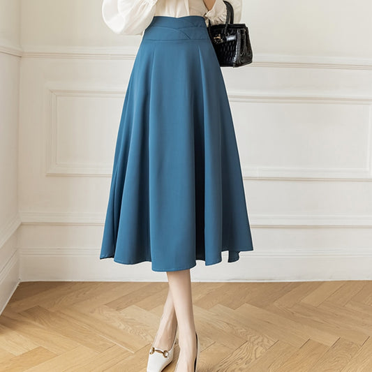 Elegant Casual Women's A-Line Skirt Autumn 2024 High Waist Korean Style Big Swi image 0