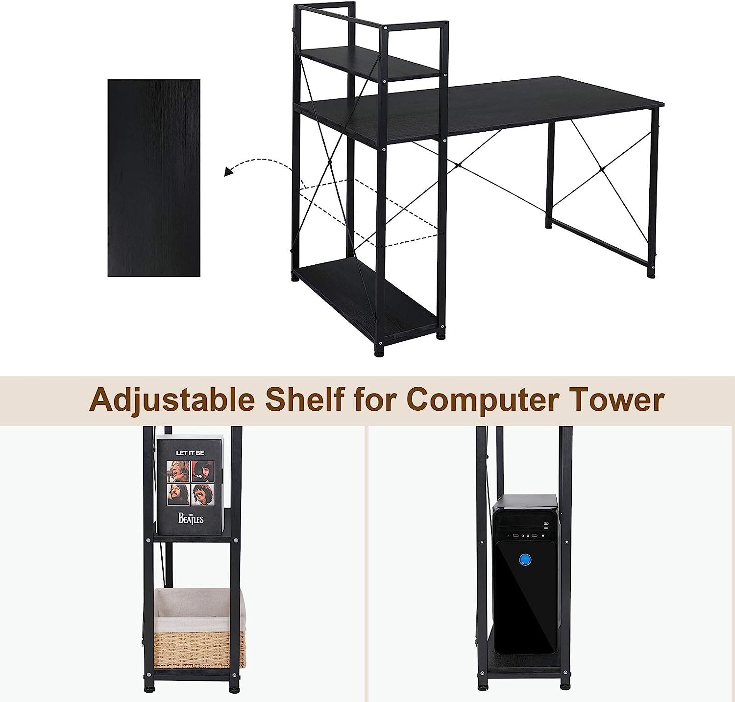 AOOU Computer Desk with 4 Tier Shelves, 47'' Study Writing Table for Home Offic image 2