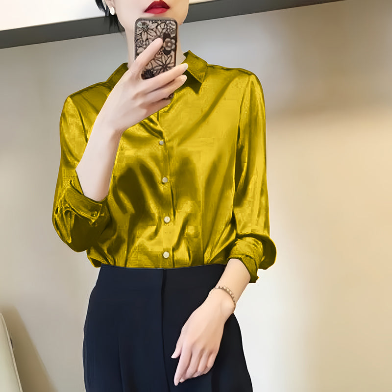 All-match Satin Finish Shirts And Blouses Women Clothing Casual Top OL Long Sle image 3