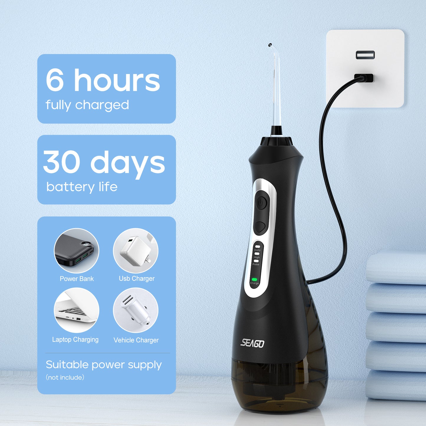 SEAGO New Oral Dental Irrigator Portable Water Flosser USB Rechargeable 3 Modes image 1