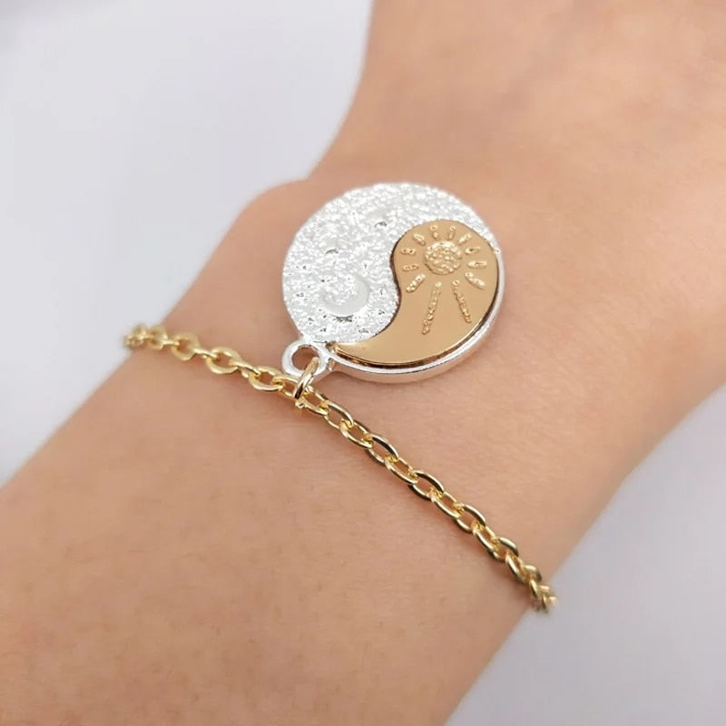 hzew new Pair Of Celestial gold Sun And silver color Moon bracelet Best Friends image 5