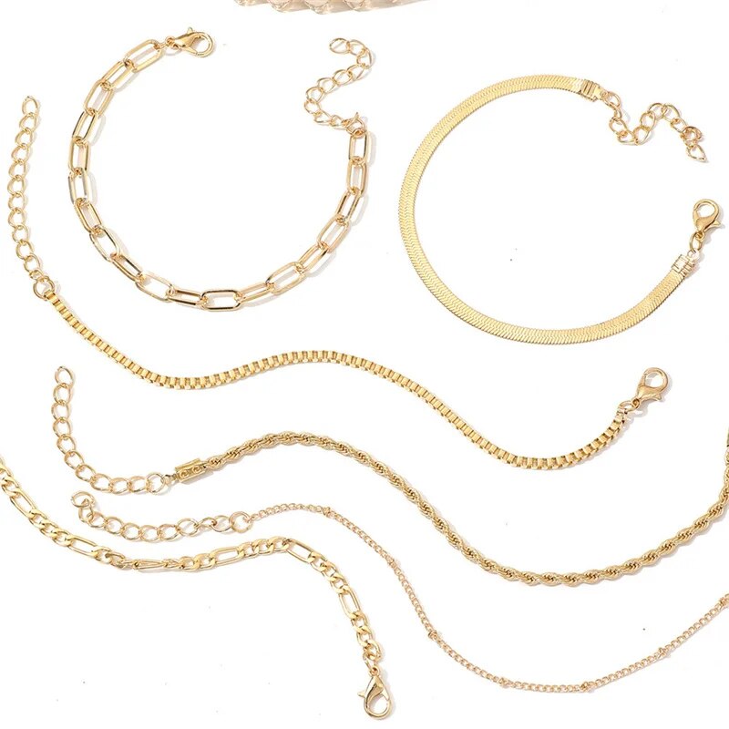 6Pcs Gold Color Bracelet Set Boho Retro Thick Twist Cuban Chain Bracelet for Wo image 6