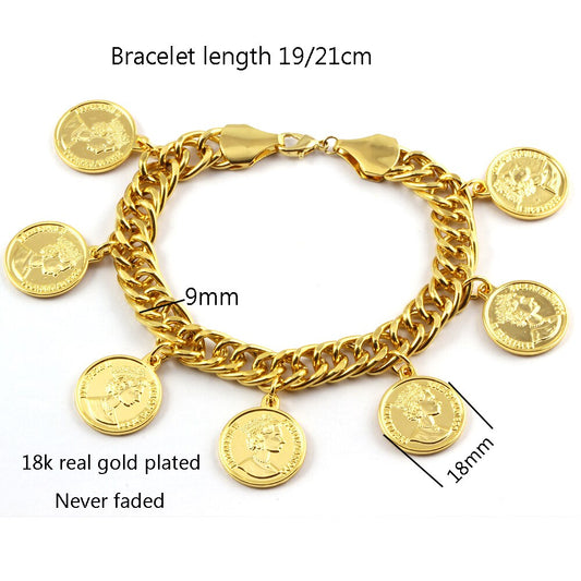 Length19CM/21CM Turkey Coin Bracelet for Women Gold Color Turks Simgesi image 0