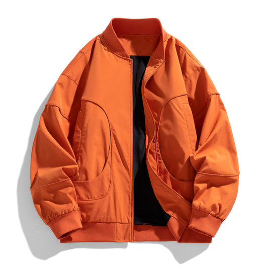 V-Neck Baseball Jacket Oversize Men's Windbreaker Aviator Coat Fashion Patchwor image 0