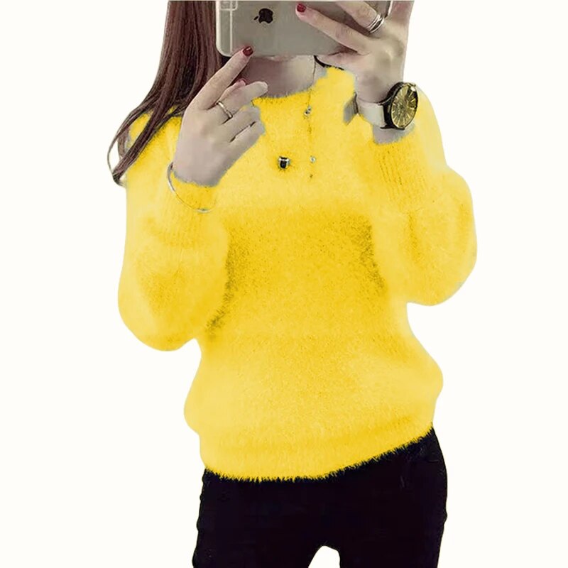 Winter Imitate Mink Wool Hot Fleecing Female Casual Sweater O-neck Long Puff Pi image 6