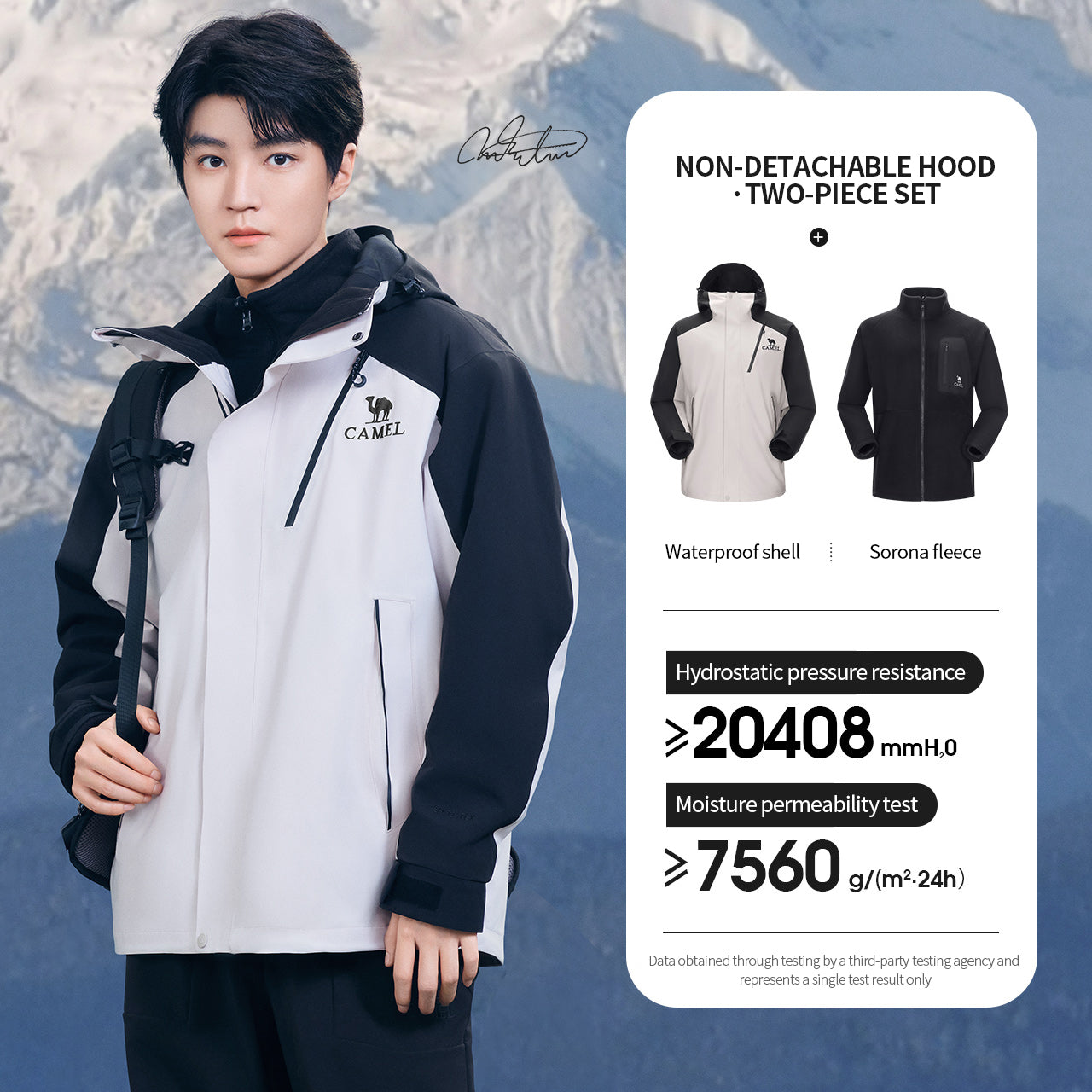 GOLDEN CAMEL Outdoor Hiking Jackets for Men Three-in-One Waterproof Fleece Jack image 3