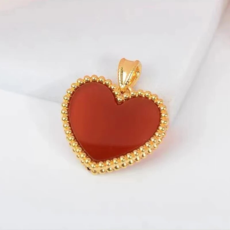 YUNLI Real 18K Gold Heart Necklace Pendant Natural Red Agate Pendant Pure AU750 image 1