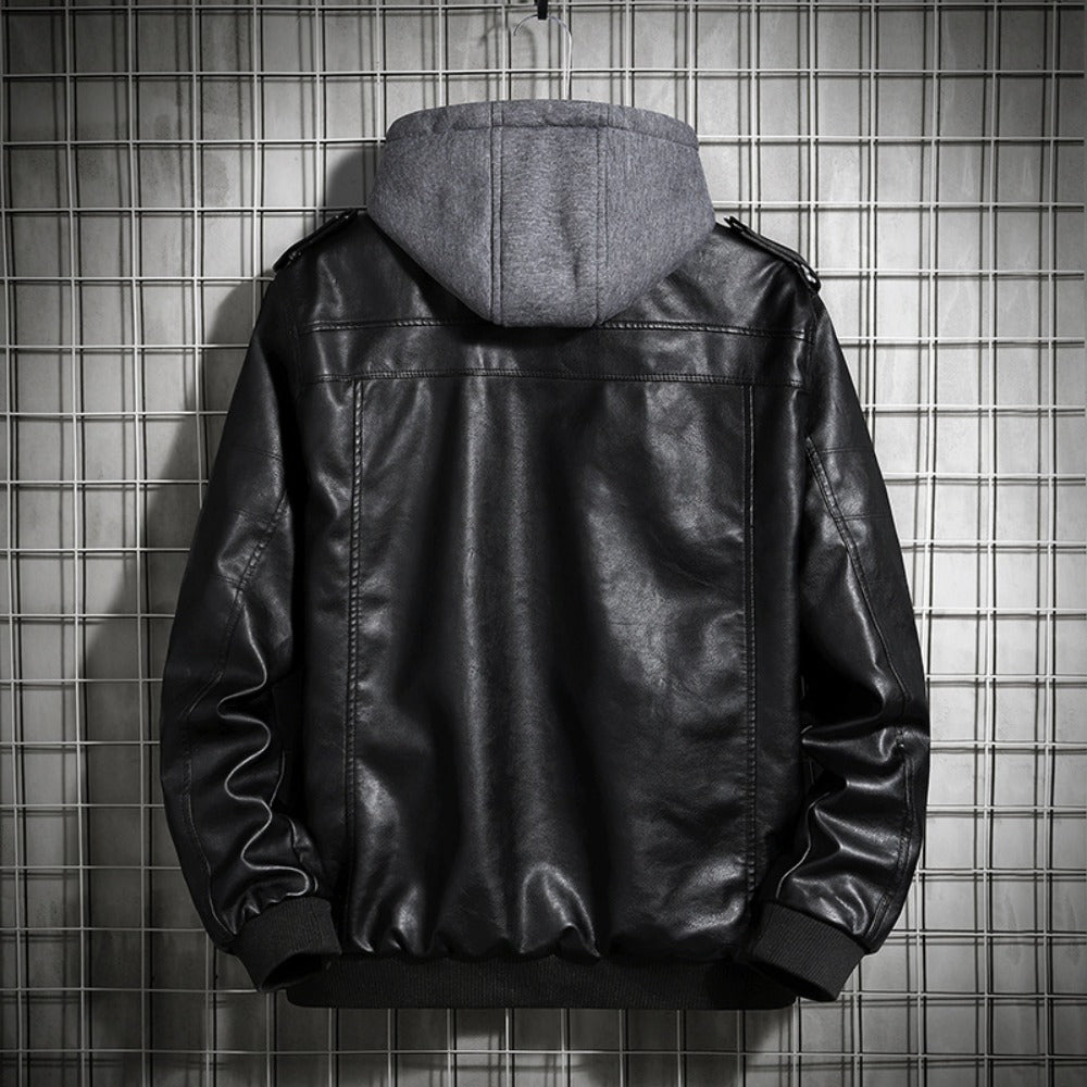 Hooded Leather Jacket Men's Jacket Winter PU Leather Coat Teenage Jackets Men's image 2