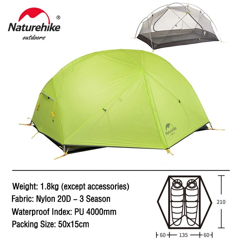 Naturehike Mongar 2 Tent 2 Person Backpacking Tent 20D Ultralight Travel Tent W image 2