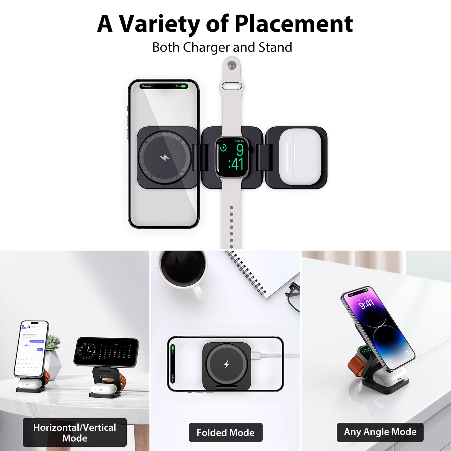 KUXIU Foldable 3 in 1 Magnetic Wireless Hold Charging Station for Apple,For iPh image 9