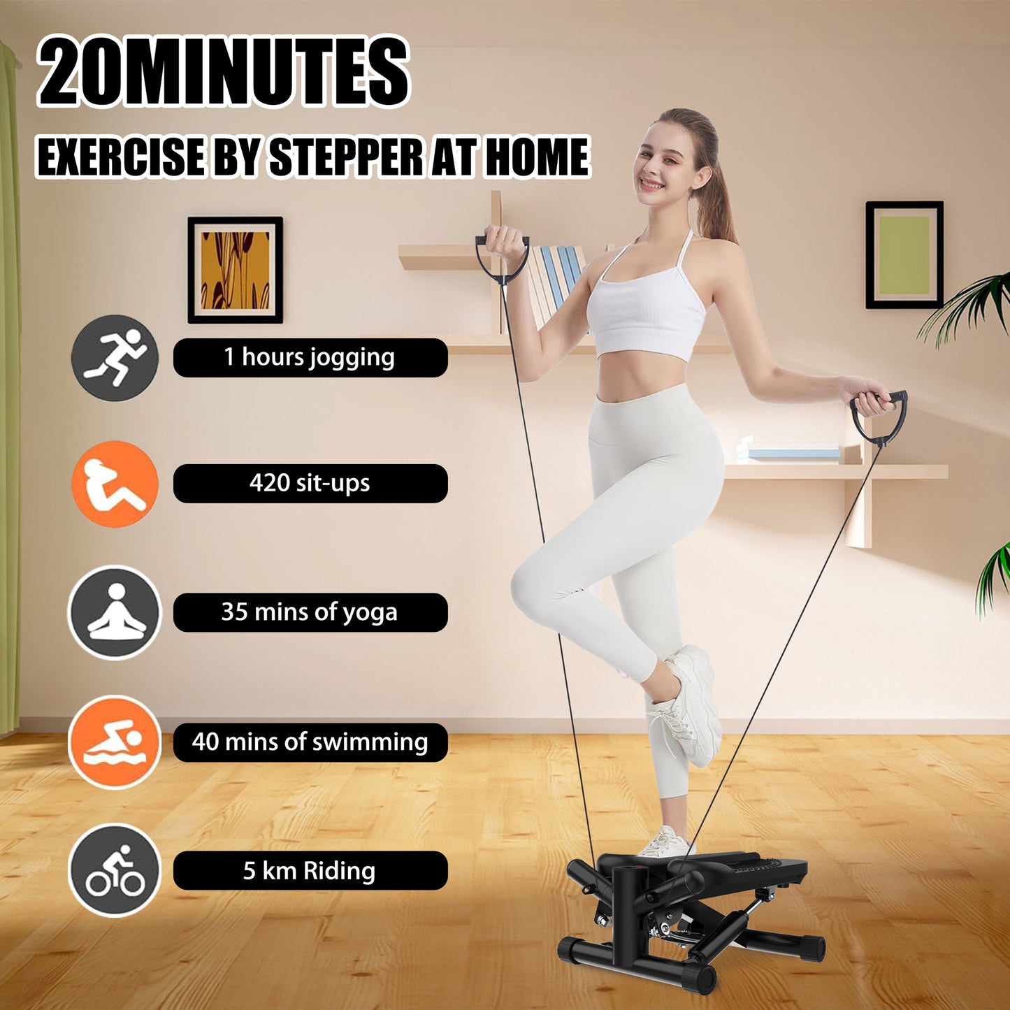 Sports Mini Stepper -330 pound Rotating Stepper with Resistance Band Portable F image 2