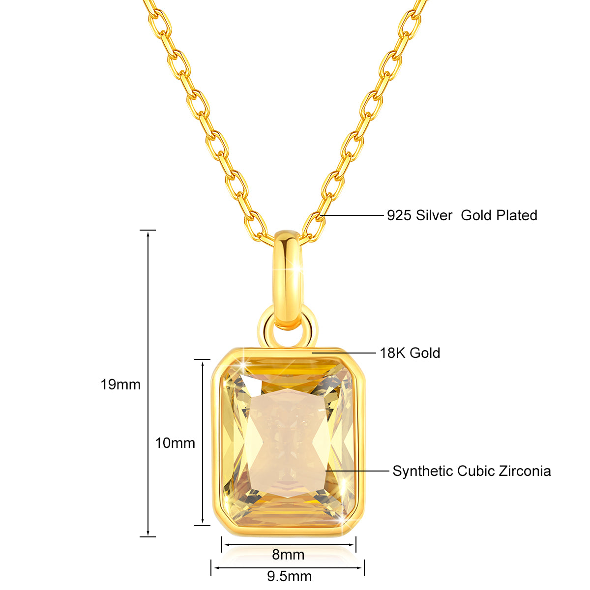 Szjinao 100% Real 18k Gold Necklace For Women 8*10mm Yellow Stone Rectangle Wit image 5
