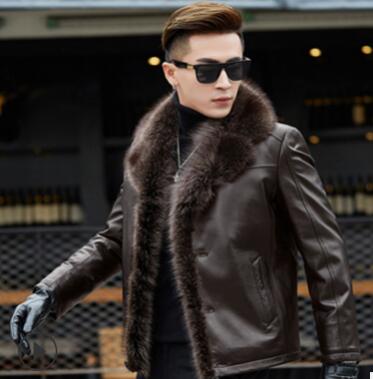 Winter raccoon Fur Leather Jacket Men Size 6XL Suede Leather Jackets Real Fur T image 0
