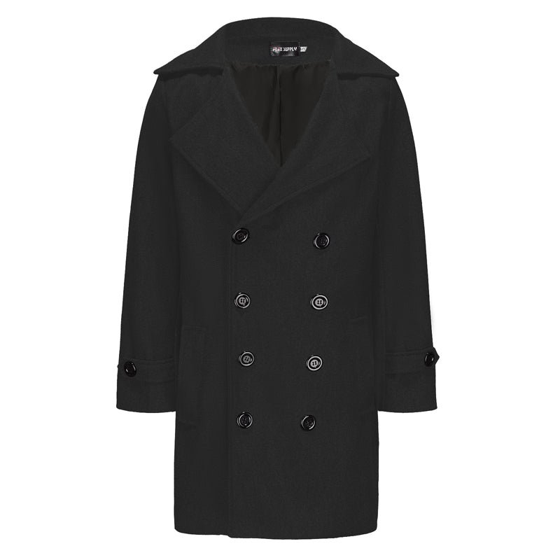 Classic Wool Blend Peacoat with Notched Lapel and Button Closure for Men s Wint image 1