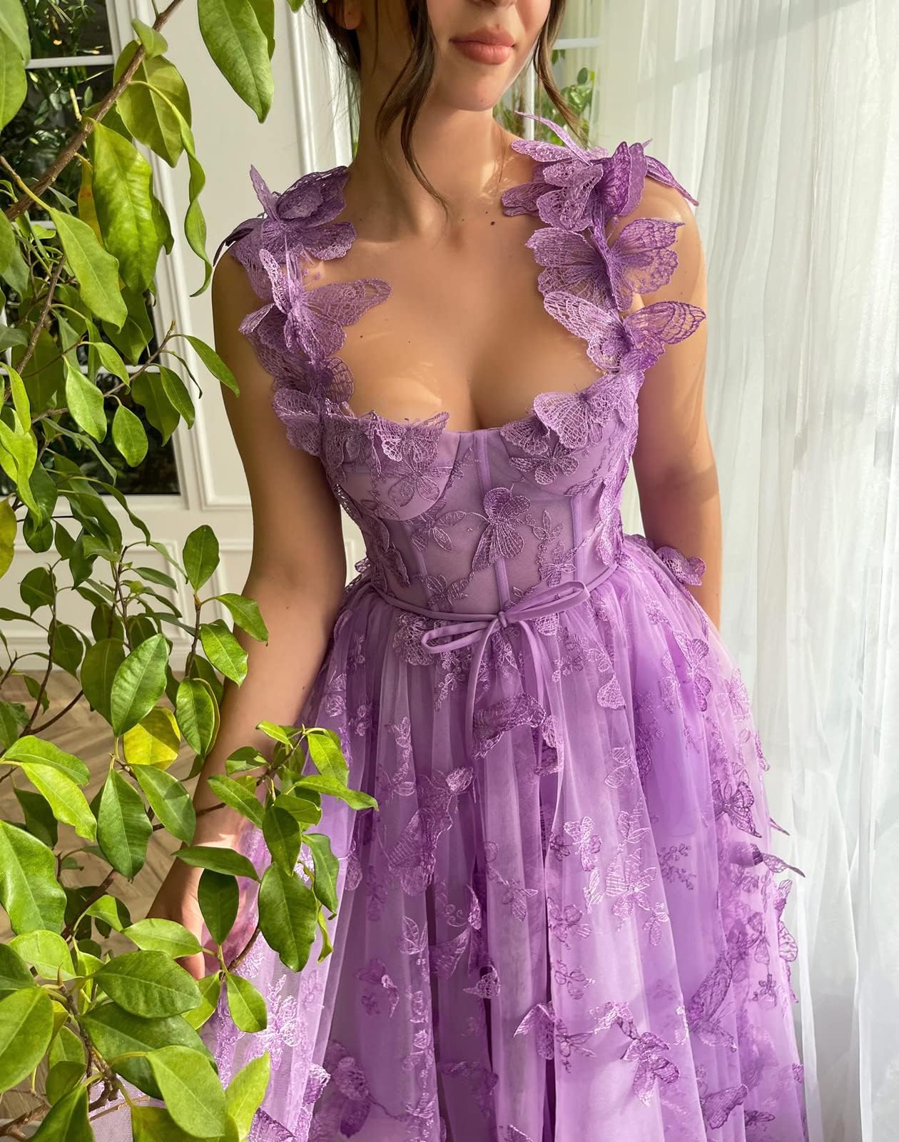 Women's 3D Butterfly Embroidered Homecoming Dress Lace Applique Tulle Prom Dres image 12