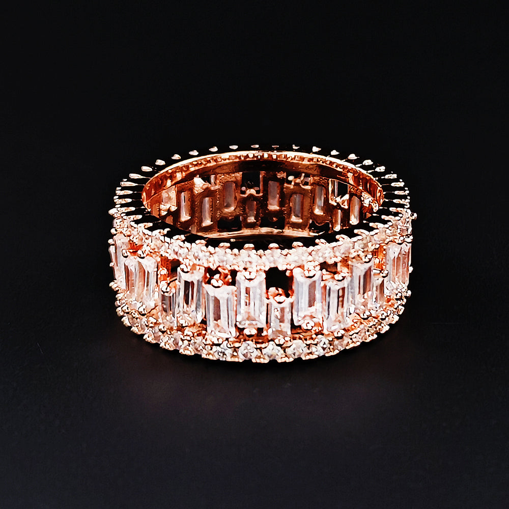 2024 New Luxury Rose Gold Silver Color Rectangle Eternity Band Ring for Women A image 2
