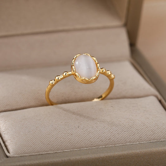 White Opal Rings For Women Lover Gold Color Stainless Steel Female image 0